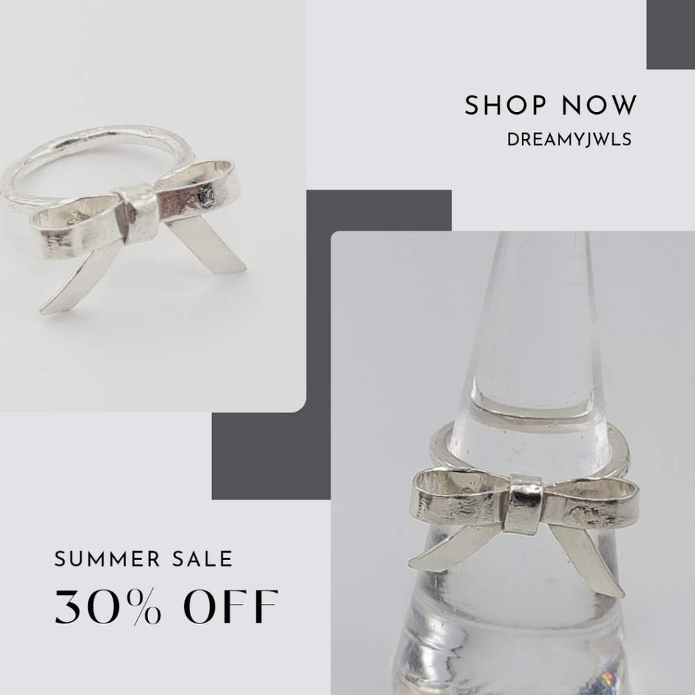 BOW HANDMADE RING IN STERLING SILVER METAL SIZE 8.5